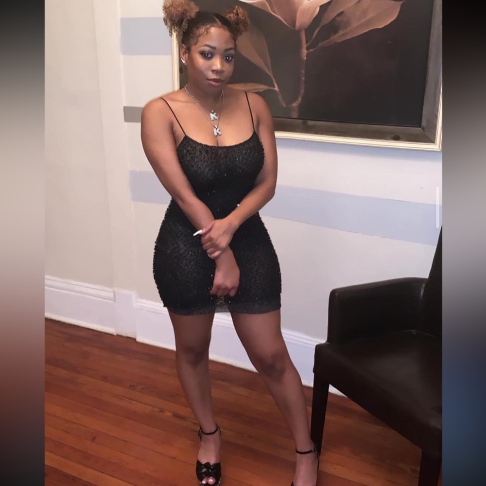 Sheer beaded mini dress